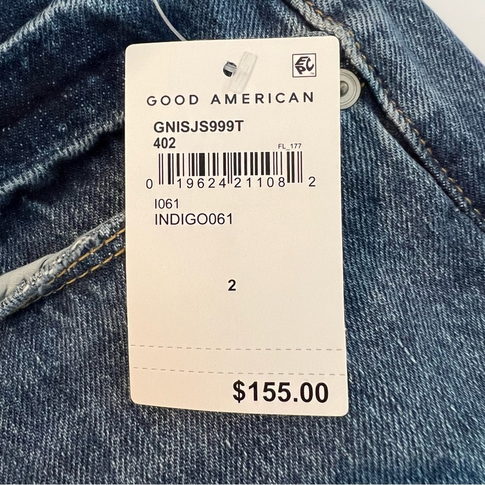 Good American NWT Good Icon Straight Ankle Crop Indigo061 Medium Wash Distressed - Picture 14 of 14